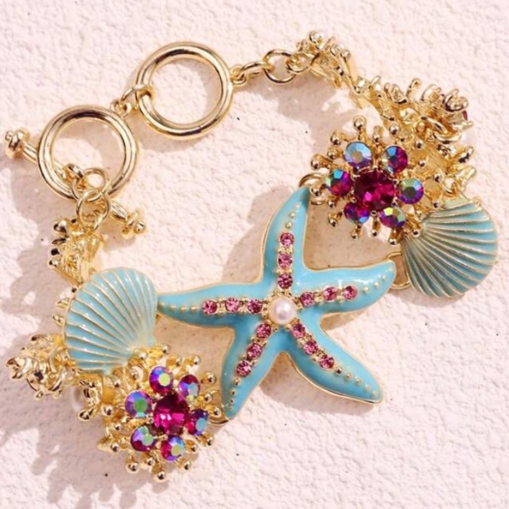 Blue Shell and Starfish Cubic Zirconia Bracelet